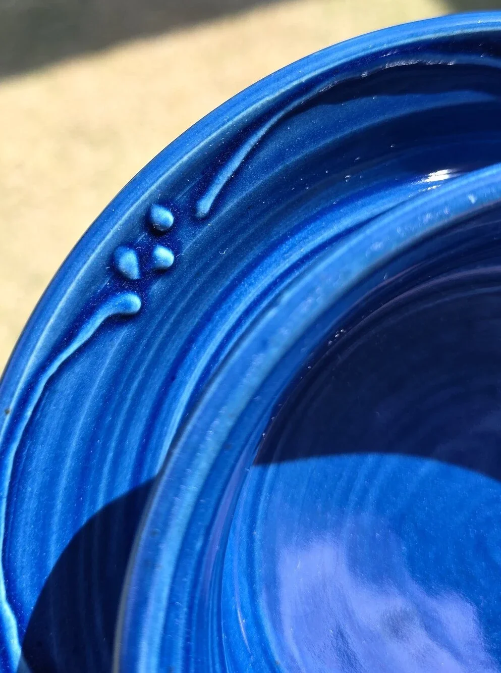 VTG Signed Studio Pottery Cobalt Blue Hand-Handled Condiment Server Basket